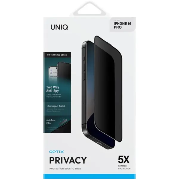 UNIQ OPTIX PROTECTION EDGE TO EDGE 9H TEMPERED GLASS FOR IPHONE 16 PRO | PRIVACY
